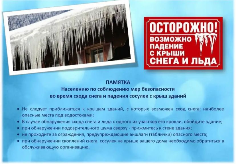 ВОЗМОЖНО ПАДЕНИЯ С КРЫШИ СНЕГА И ЛЬДА.