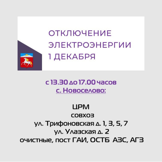 Отключение электроэнергии на 01.12.2023. Отключение электроэнергии на 01.12.2023.